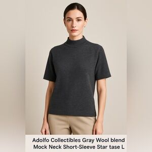 Adolfo Collectibles Wool Blend Mock Neck Short Sleeve Sweater Size L